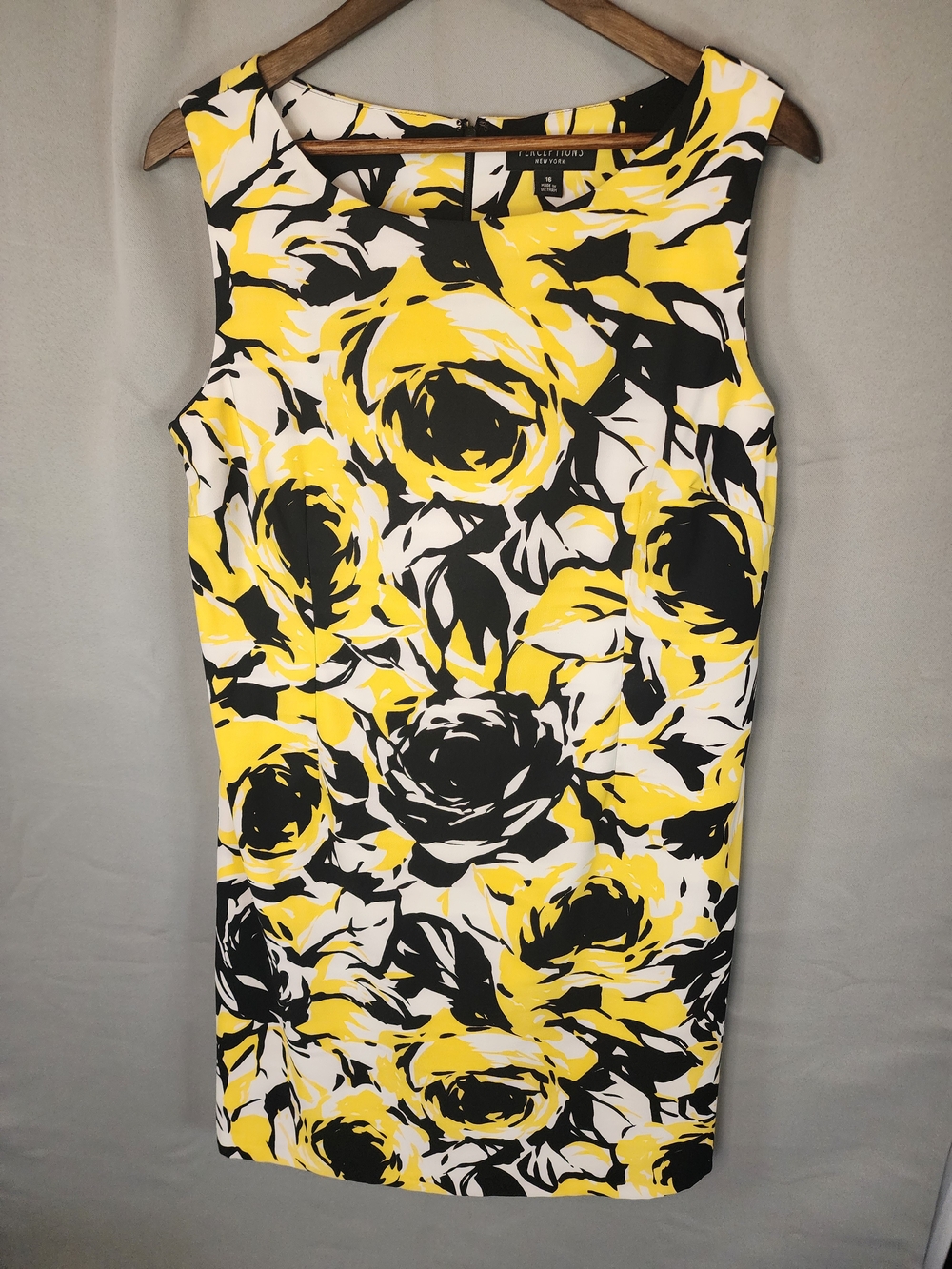 Perceptions Yellow Black White Floral Midi Dress